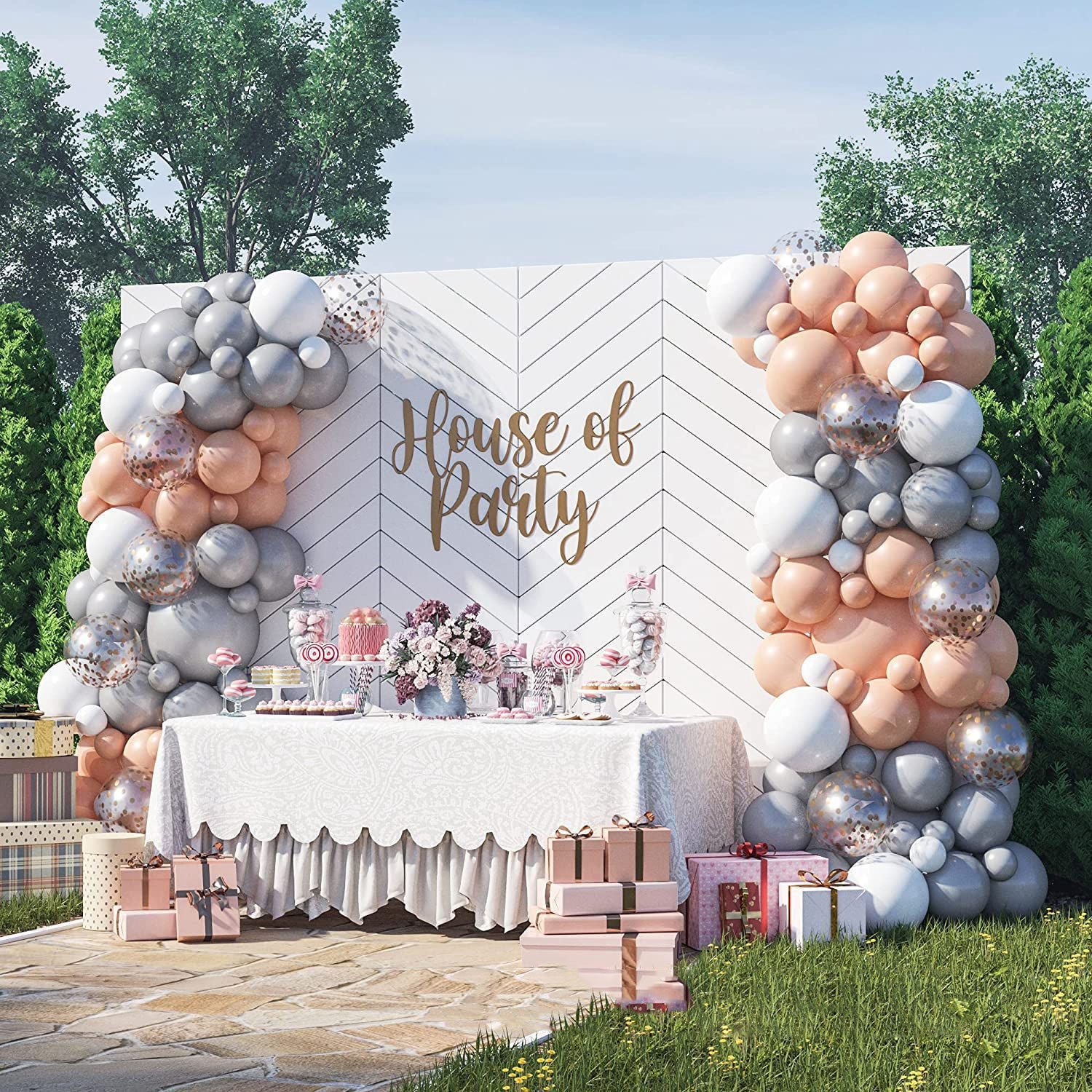Party Arrangement Grey Latex Balloon Chain Set - Krosscanada