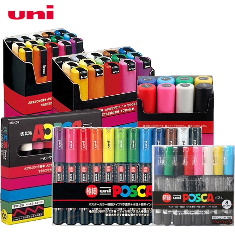 UNI POSCA Marker Pen Set POP Poster Advertising Graffiti Pen PC-1M PC-3M PC-5M PC-8K PC-17K Round Head Oily Paint Pen - KKscollecation