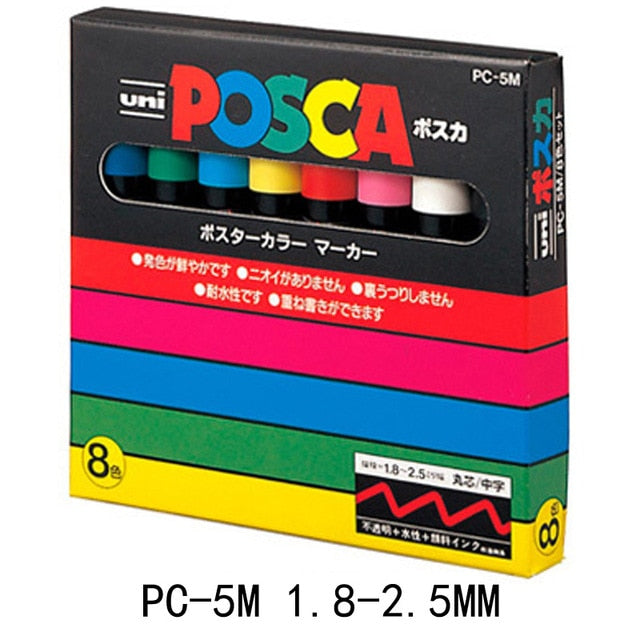 UNI POSCA Marker Pen Set POP Poster Advertising Graffiti Pen PC-1M PC-3M PC-5M PC-8K PC-17K Round Head Oily Paint Pen - KKscollecation