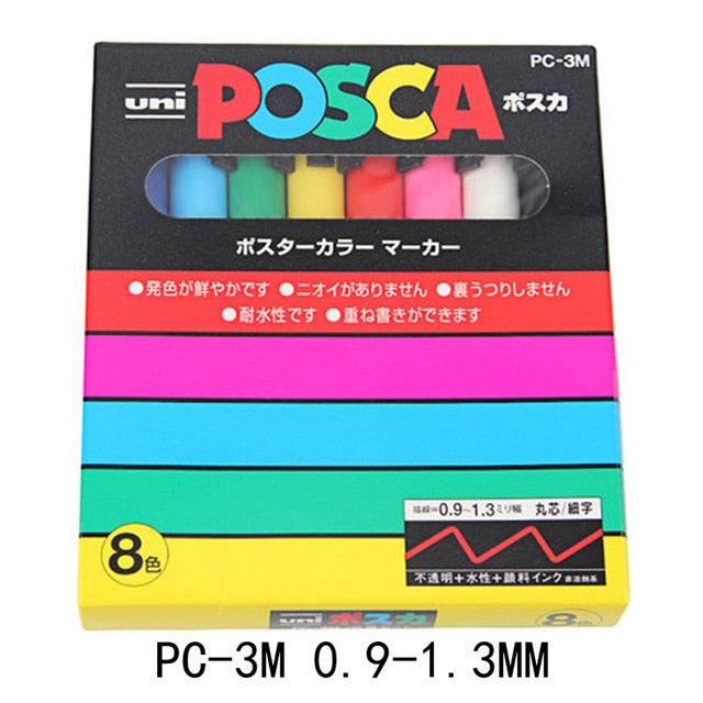 UNI POSCA Marker Pen Set POP Poster Advertising Graffiti Pen PC-1M PC-3M PC-5M PC-8K PC-17K Round Head Oily Paint Pen - KKscollecation