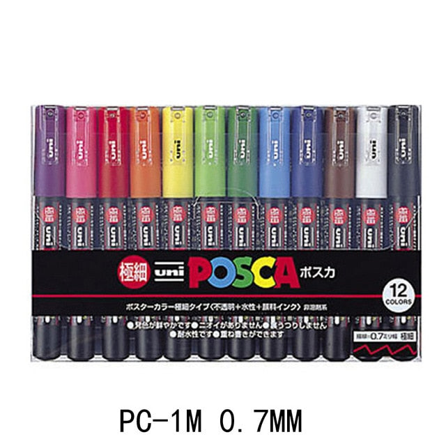 UNI POSCA Marker Pen Set POP Poster Advertising Graffiti Pen PC-1M PC-3M PC-5M PC-8K PC-17K Round Head Oily Paint Pen - KKscollecation