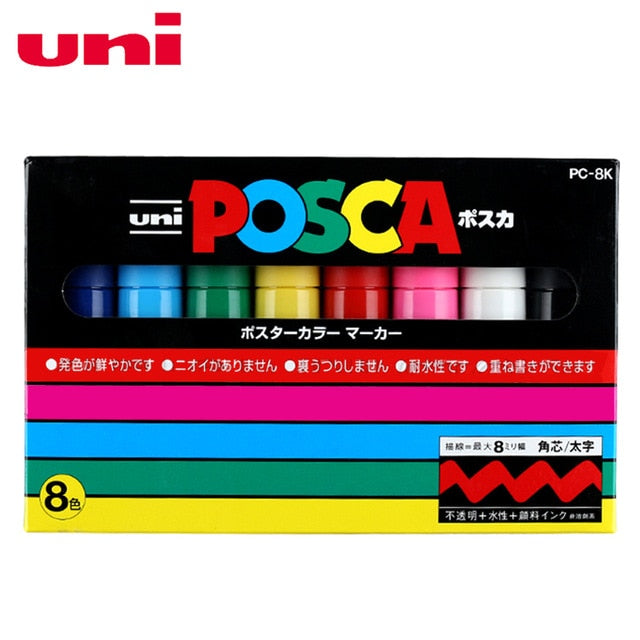 UNI POSCA Marker Pen Set POP Poster Advertising Graffiti Pen PC-1M PC-3M PC-5M PC-8K PC-17K Round Head Oily Paint Pen - KKscollecation