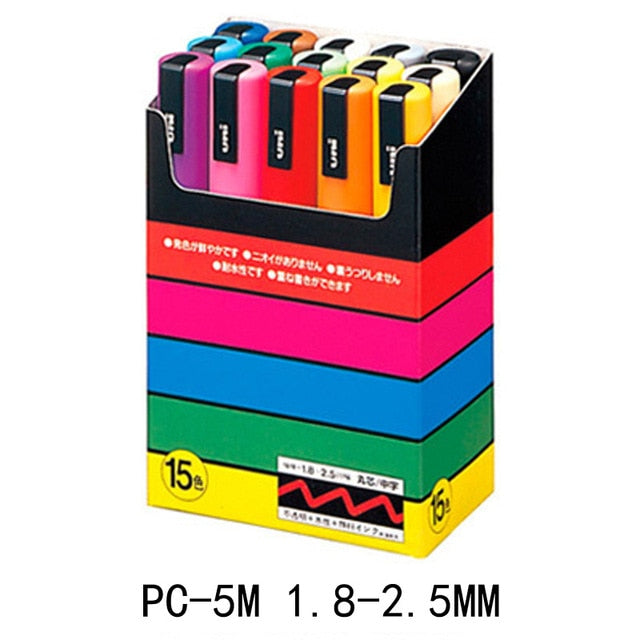 UNI POSCA Marker Pen Set POP Poster Advertising Graffiti Pen PC-1M PC-3M PC-5M PC-8K PC-17K Round Head Oily Paint Pen - KKscollecation