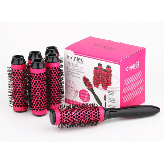 Professional Hair Dressing Brushes High Temperature Resistant Ceramic Iron Round Comb Beauty Hair Makeup Tool 50mm 6pcs/set - Krosscanada