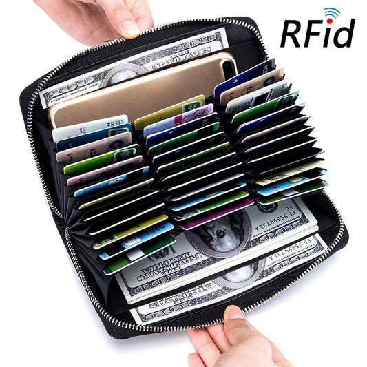 Rfid Many Departments Men Wallet Cow Genuine Leather 36 Slots Card Holder Cell Phone Pocket Male Wallets Clutch Man Long Purse - Krosscanada