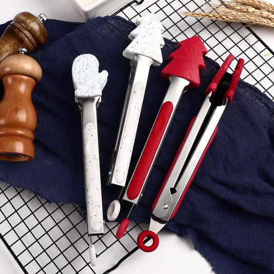Silicone Christmas Kitchen Tong Bread Food BBQ Clip Locking Cute Food Tong Serving Tong For Cooking Kitchen Accessories - Krosscanada