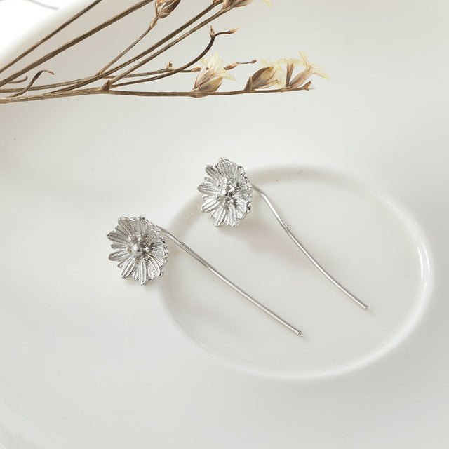 Silver Plated Sun Flower Earrings - Krosscanada
