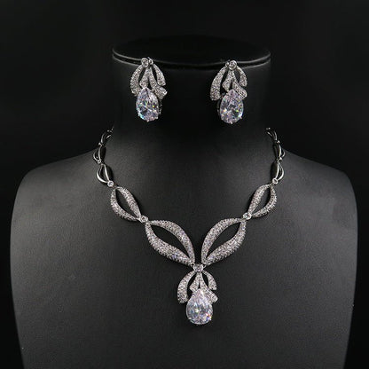 Simple Water Drop Bridal zircon necklace, earring set jewelry, wedding accessories, wedding dress, jewelry gift giving banquet - Krosscanada