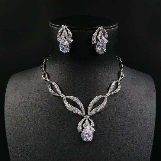 Simple Water Drop Bridal zircon necklace, earring set jewelry, wedding accessories, wedding dress, jewelry gift giving banquet - Krosscanada