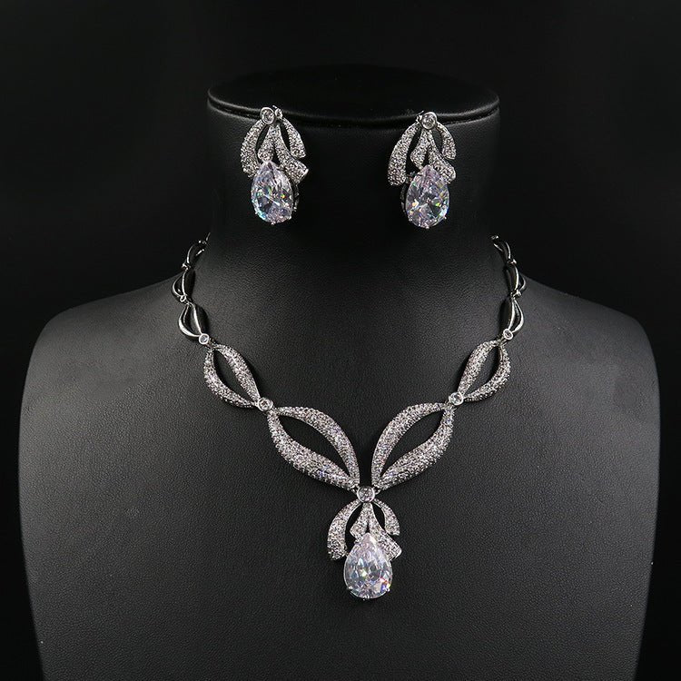 Simple Water Drop Bridal zircon necklace, earring set jewelry, wedding accessories, wedding dress, jewelry gift giving banquet - Krosscanada