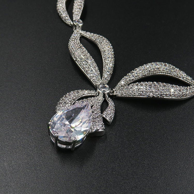 Simple Water Drop Bridal zircon necklace, earring set jewelry, wedding accessories, wedding dress, jewelry gift giving banquet - Krosscanada