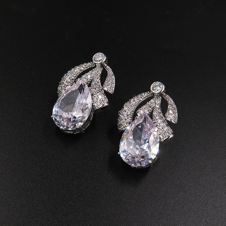 Simple Water Drop Bridal zircon necklace, earring set jewelry, wedding accessories, wedding dress, jewelry gift giving banquet - Krosscanada