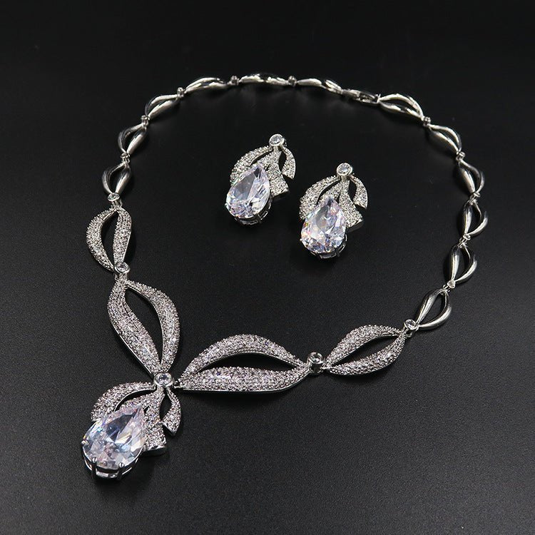 Simple Water Drop Bridal zircon necklace, earring set jewelry, wedding accessories, wedding dress, jewelry gift giving banquet - Krosscanada