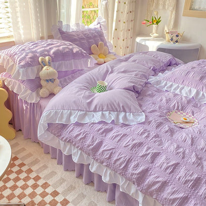 Solid Color Four - piece Quilt Cover Bed Skirt Bedding Set - Krosscanada