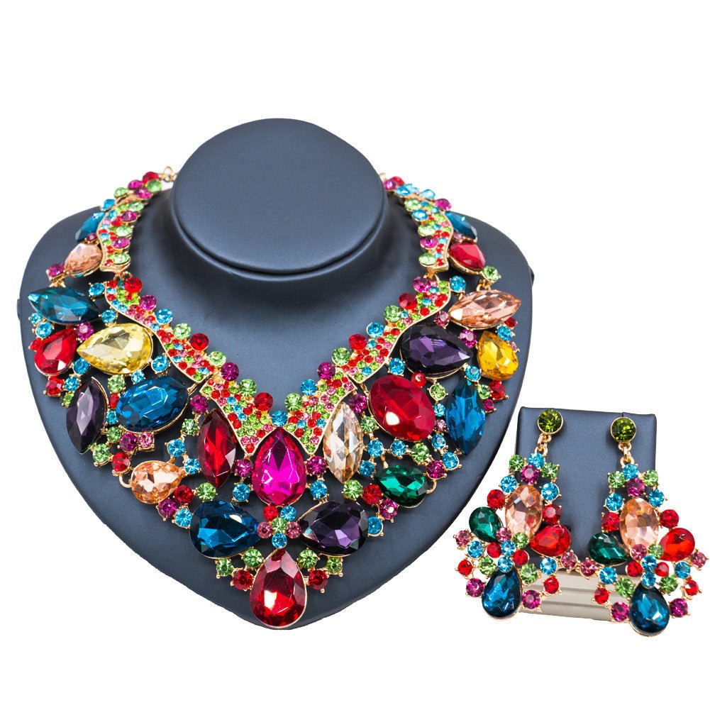 Stained Glass Rhinestone Bridal Necklace and Earring Set - Krosscanada
