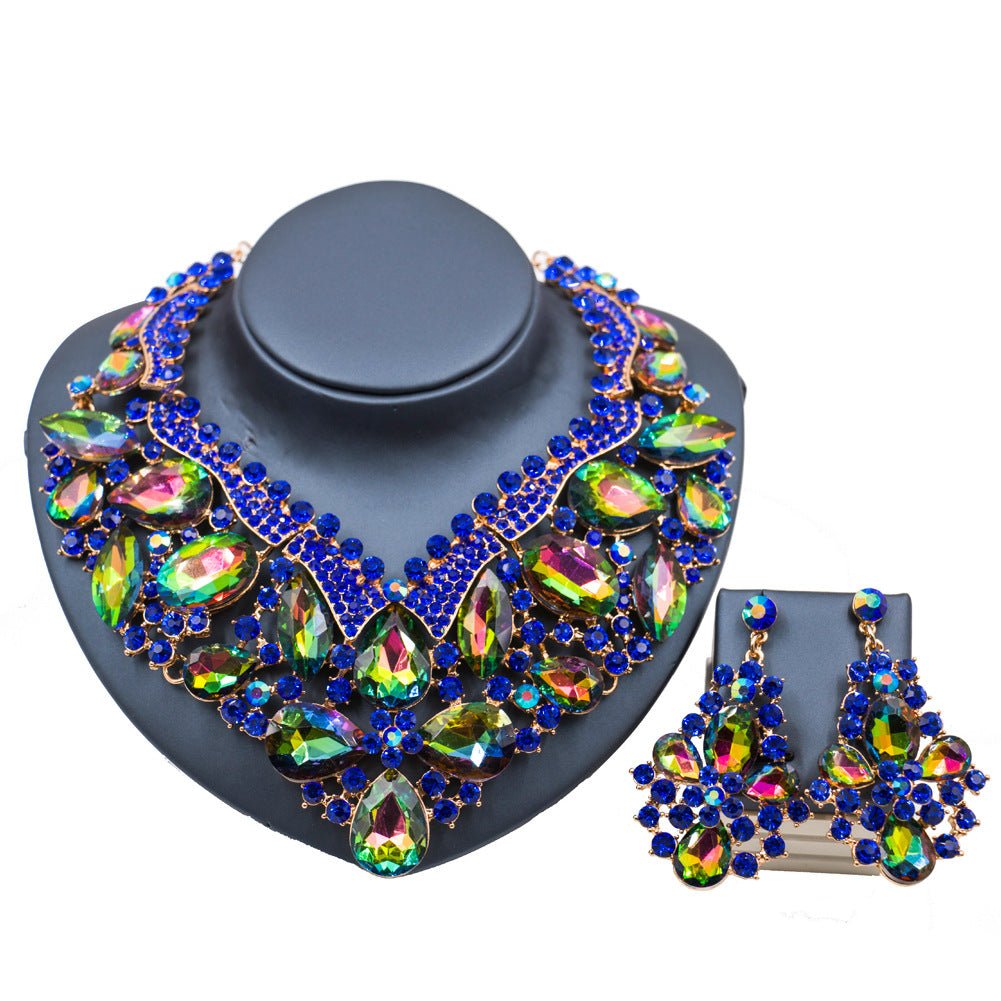 Stained Glass Rhinestone Bridal Necklace and Earring Set - Krosscanada