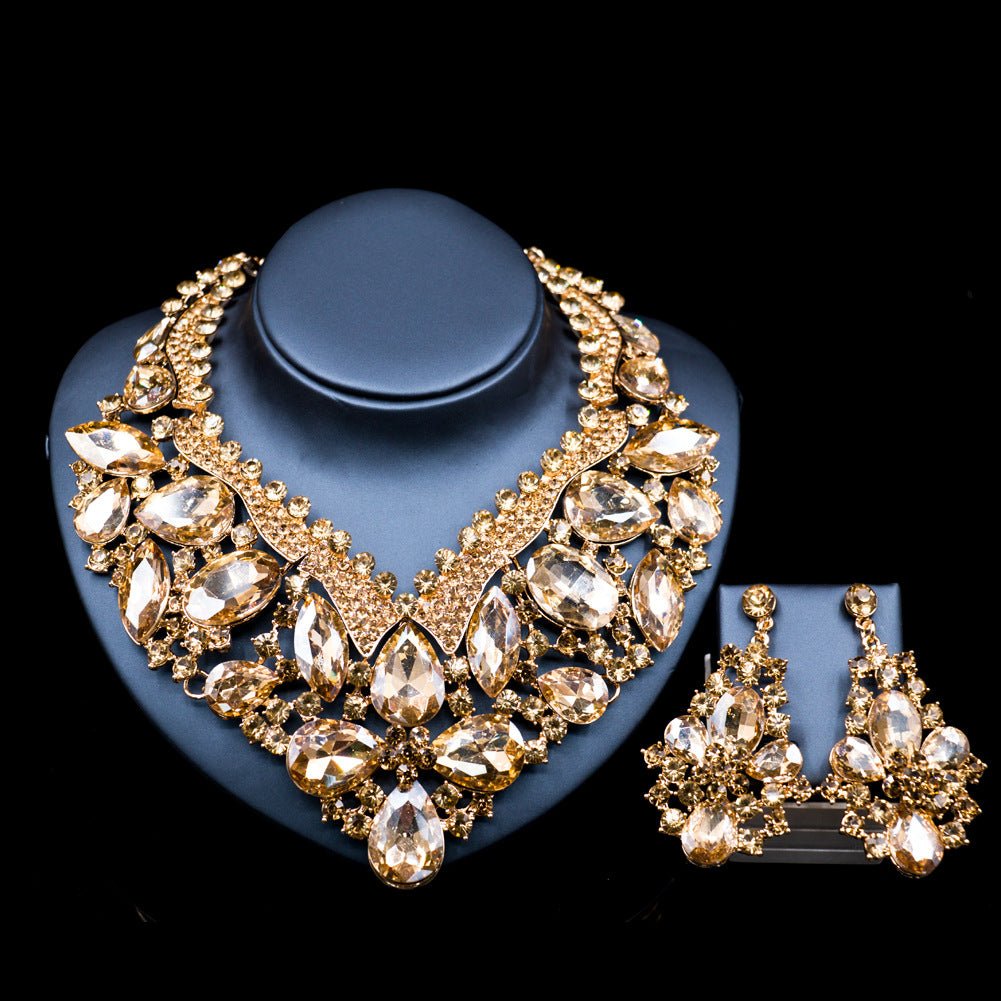 Stained Glass Rhinestone Bridal Necklace and Earring Set - Krosscanada