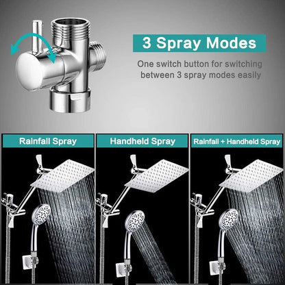 Stainless Steel Top Spray With Extension Rod 9 Function Handheld Dual Shower Set - Krosscanada