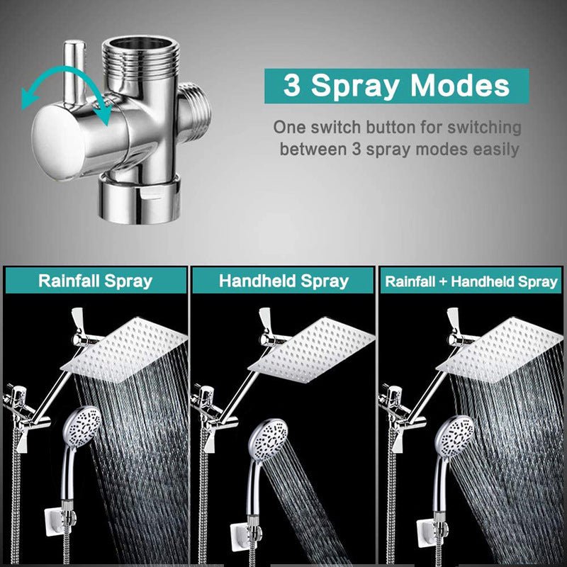 Stainless Steel Top Spray With Extension Rod 9 Function Handheld Dual Shower Set - Krosscanada