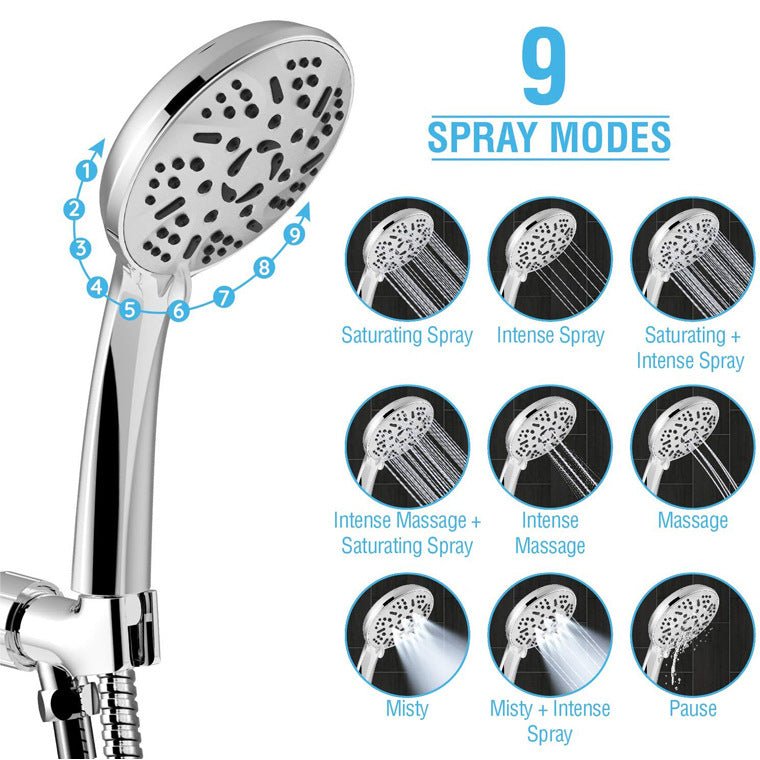 Stainless Steel Top Spray With Extension Rod 9 Function Handheld Dual Shower Set - Krosscanada