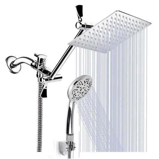 Stainless Steel Top Spray With Extension Rod 9 Function Handheld Dual Shower Set - Krosscanada