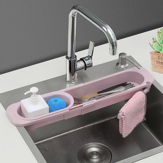 Telescopic Sink Rack Soap Sponge Holder Kitchen Sinks Organizer Adjustable Sinks Drainer Rack Storage Basket Kitchen Accessories - Krosscanada