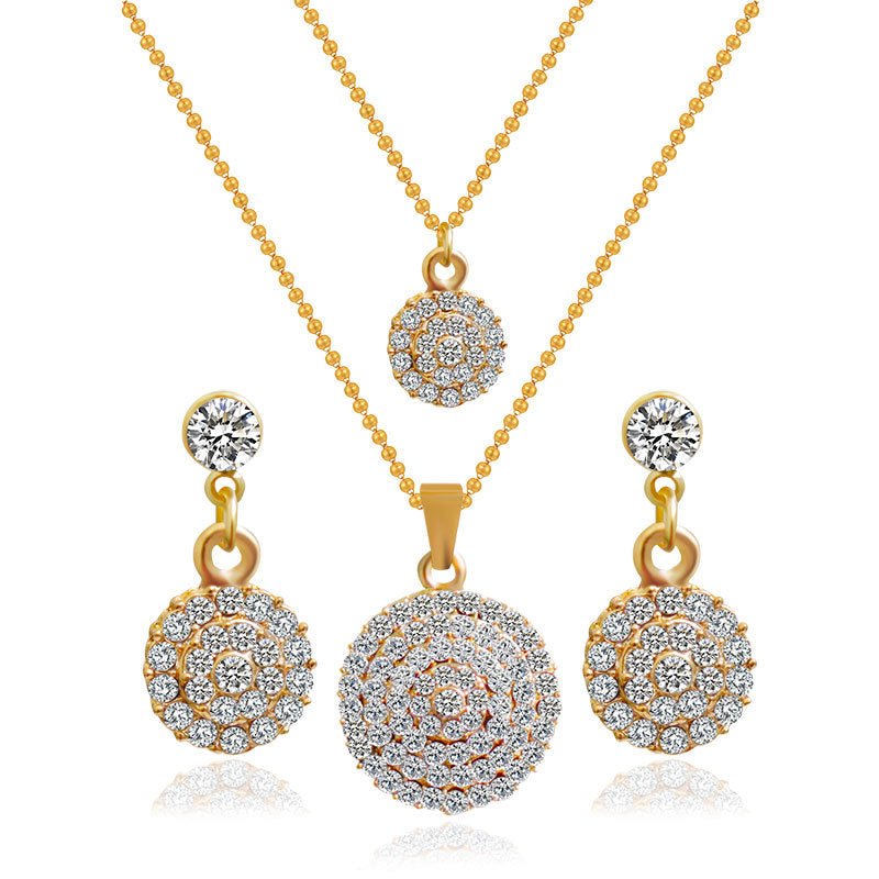 The bride jewelry two piece Necklace Earrings Set Round Diamond Jewelry Set Gold Jewellery Set - Krosscanada