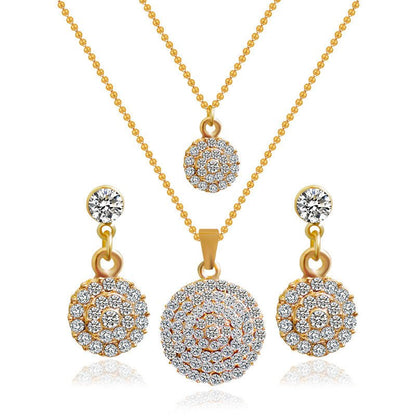 The bride jewelry two piece Necklace Earrings Set Round Diamond Jewelry Set Gold Jewellery Set - Krosscanada