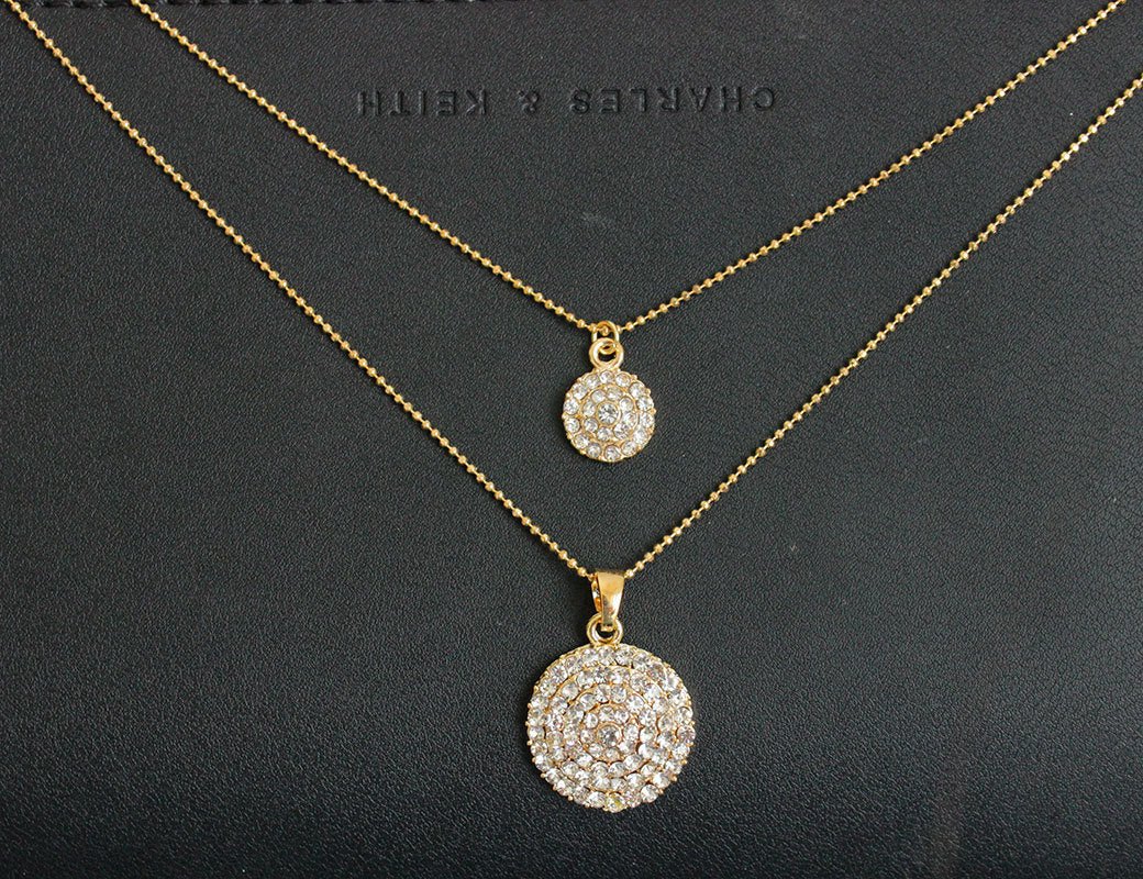 The bride jewelry two piece Necklace Earrings Set Round Diamond Jewelry Set Gold Jewellery Set - Krosscanada