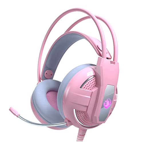 Themart Pink Headset Girl Cute Mobile Phone Computer Game PS Luminous Wired Headset 3D Stereo With Microphone - Krosscanada