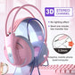 Themart Pink Headset Girl Cute Mobile Phone Computer Game PS Luminous Wired Headset 3D Stereo With Microphone - Krosscanada