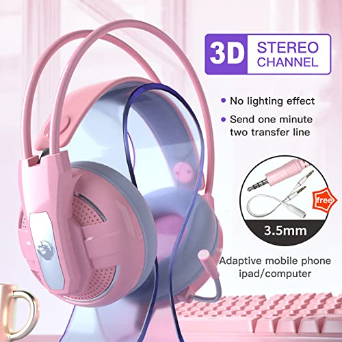 Themart Pink Headset Girl Cute Mobile Phone Computer Game PS Luminous Wired Headset 3D Stereo With Microphone - Krosscanada