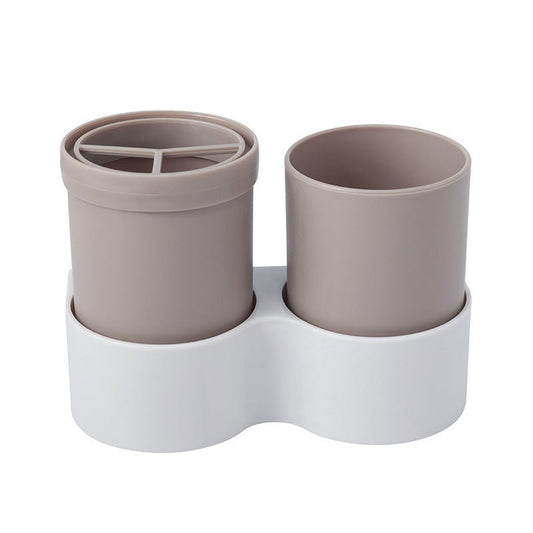 Toothbrush Rack Double Cup Wall Suction Toiletry Set - Krosscanada