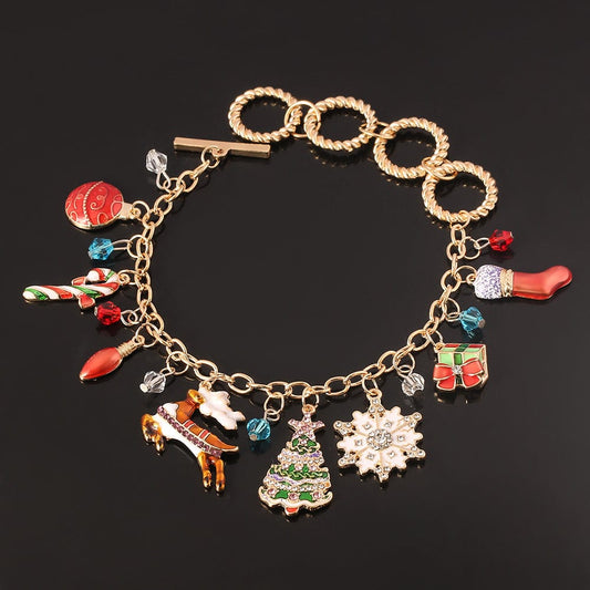 Trendy Christmas Bracelets Chain Elk Snowman Snowflake Bracelet For Daughter Bell Socks Santa Bracelets Christmas Gifts - Krosscanada