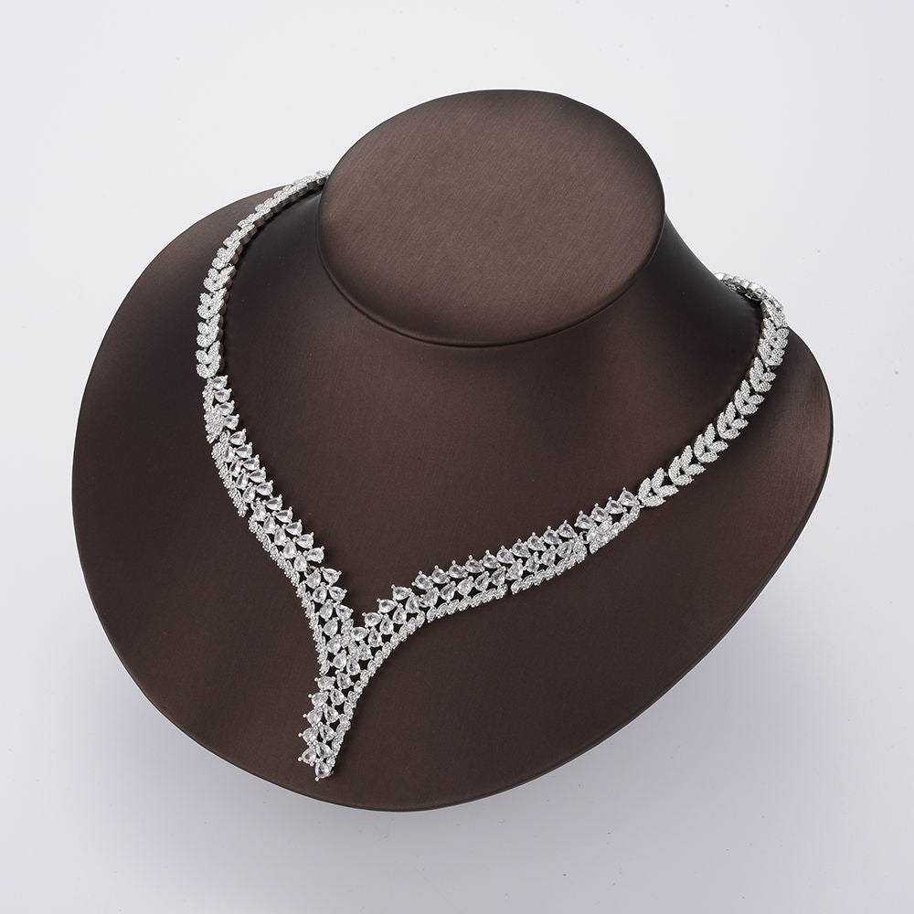 Trendy Women Jewelry Set Pear Cut Zircon Full Jewelry Set Bridal Silver Plated Jewelry Set - Krosscanada