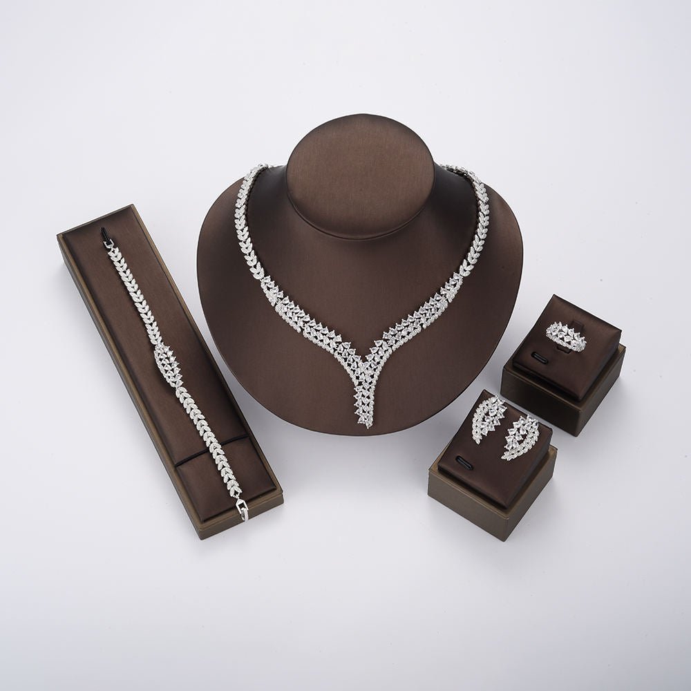 Trendy Women Jewelry Set Pear Cut Zircon Full Jewelry Set Bridal Silver Plated Jewelry Set - Krosscanada