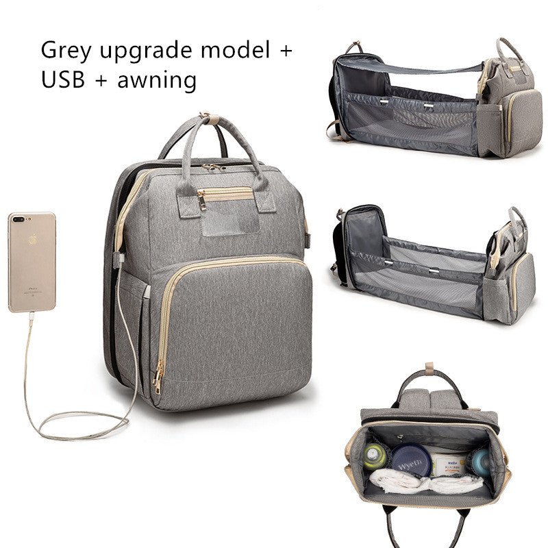 USB Charging Version Mommy Bed Backpack Folding Large Capacity Multi - function - Krosscanada