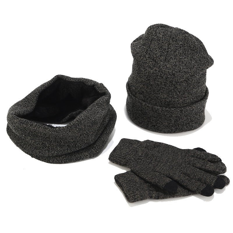 Variegated Knitted Woolen Thick Scarf Hat Gloves - Krosscanada