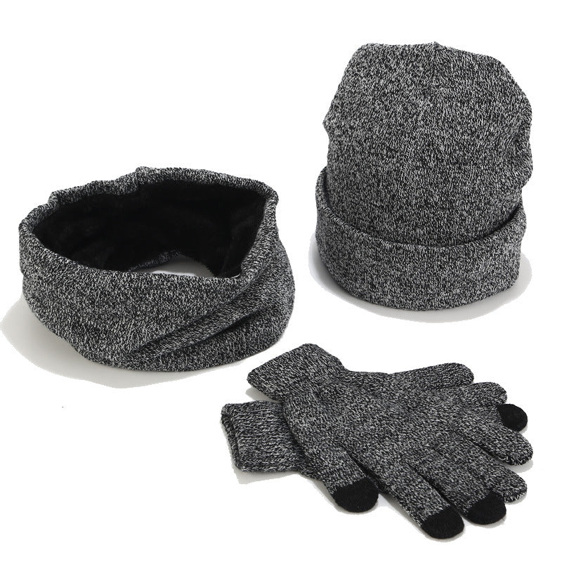 Variegated Knitted Woolen Thick Scarf Hat Gloves - Krosscanada