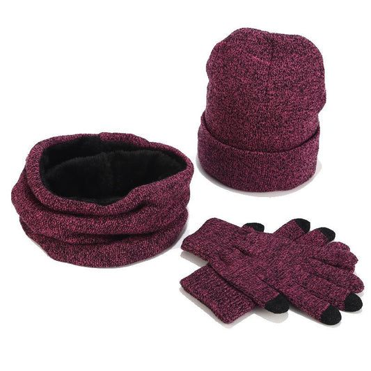 Variegated Knitted Woolen Thick Scarf Hat Gloves - Krosscanada