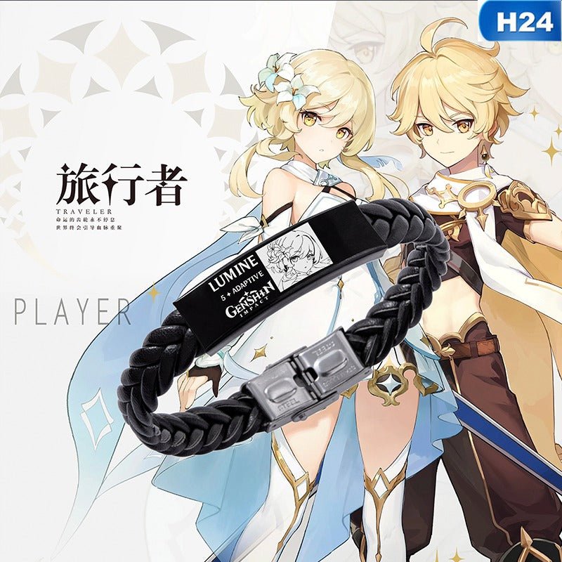 Vintage Genshin Impact Stainless Steel Bracelet Game Character Figure Charm Braided Leather Bracelets Bangles For Men Women - Krosscanada
