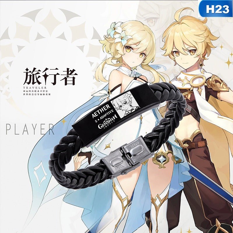 Vintage Genshin Impact Stainless Steel Bracelet Game Character Figure Charm Braided Leather Bracelets Bangles For Men Women - Krosscanada