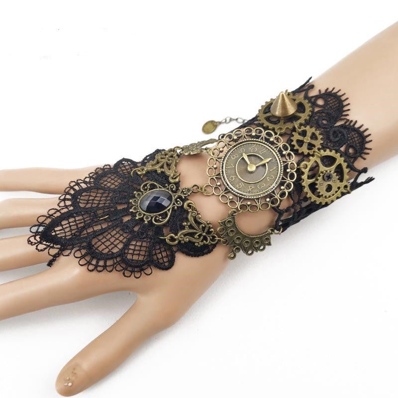 Vintage Lace Bracelet Ladies Gear Clock Steam Engine Jewelry Party Accessories - Krosscanada